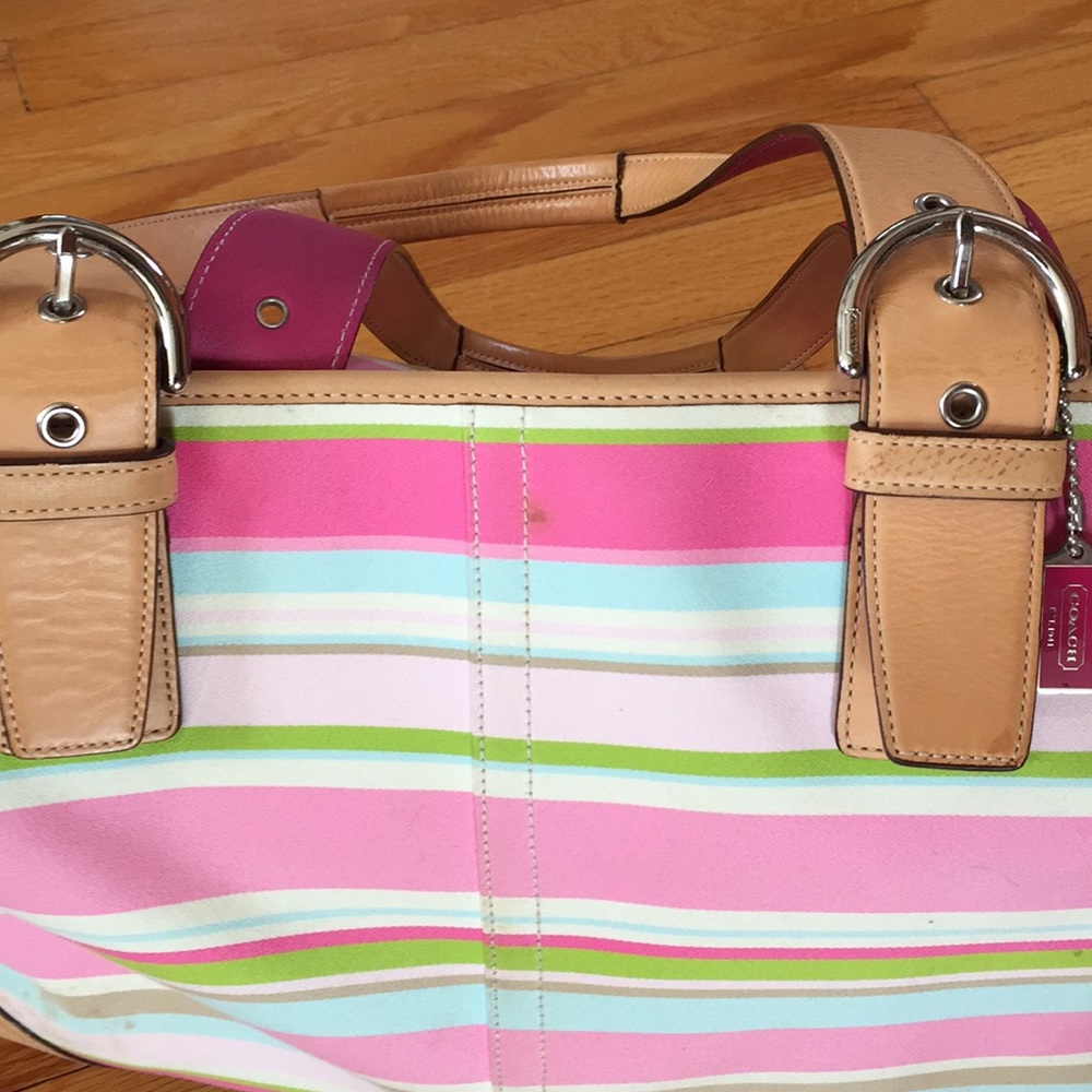 Authentic Coach Leather Heritage Stripe Diaper Bag - Picture 5 of 5